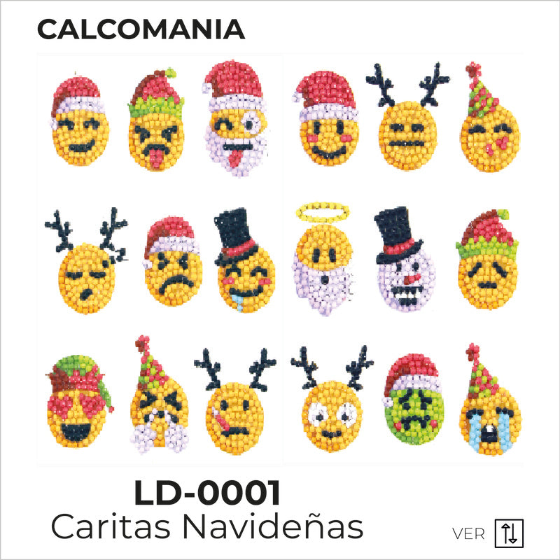 Kit Dibujo Diamante Calcomanía Caritas Navideñas