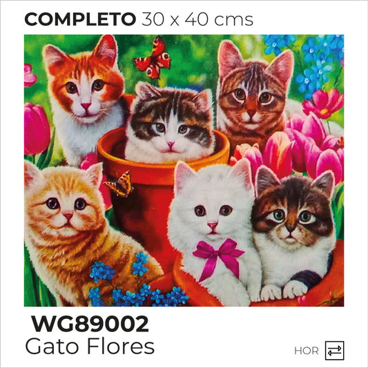 Kit Dibujo Diamante Wg89002 Gato Flores