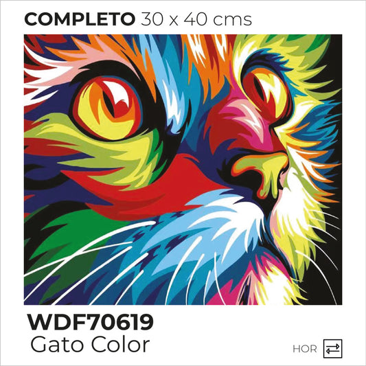Kit Dibujo Diamante WDF70619 Gato Colores