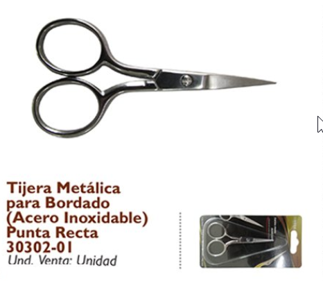 Tijera Metálica Para Bordado (Acero Inoxidable) Punta Recta